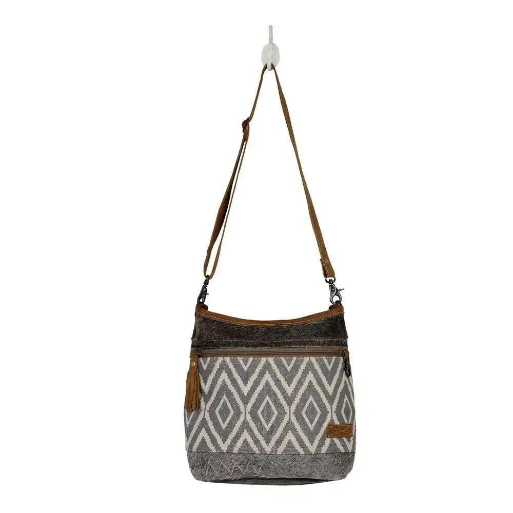 Myra Bag Handmade Oath Shoulder Bag Upcycled Canvas & Cowhide Leather